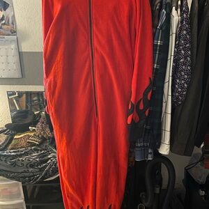 Red W/Black Flames & Devil like Horns & tail Onesie Pajamas (see description)